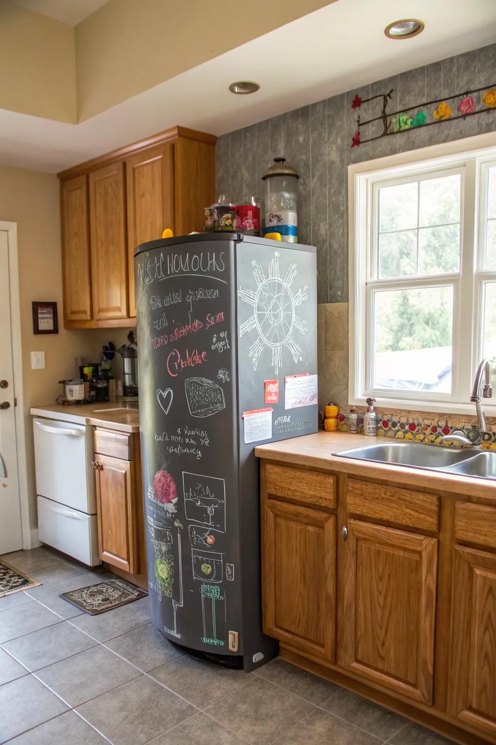 Chalkboard covers turn utility spaces into functional message boards.