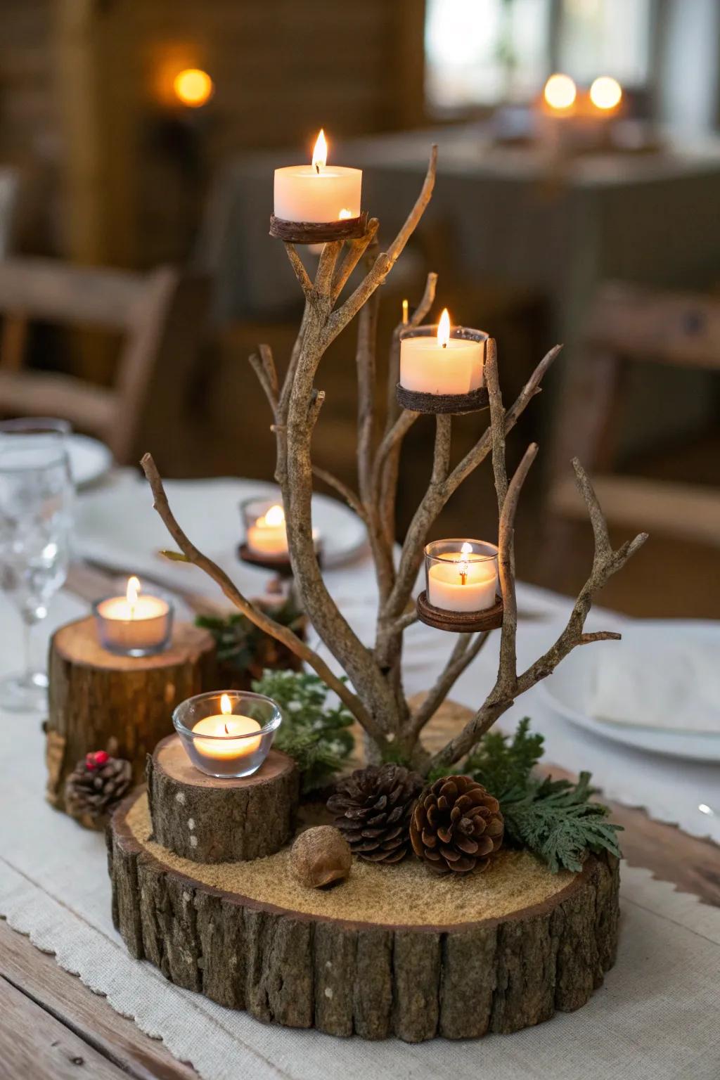 Illuminate your table with a natural branch candle holder.