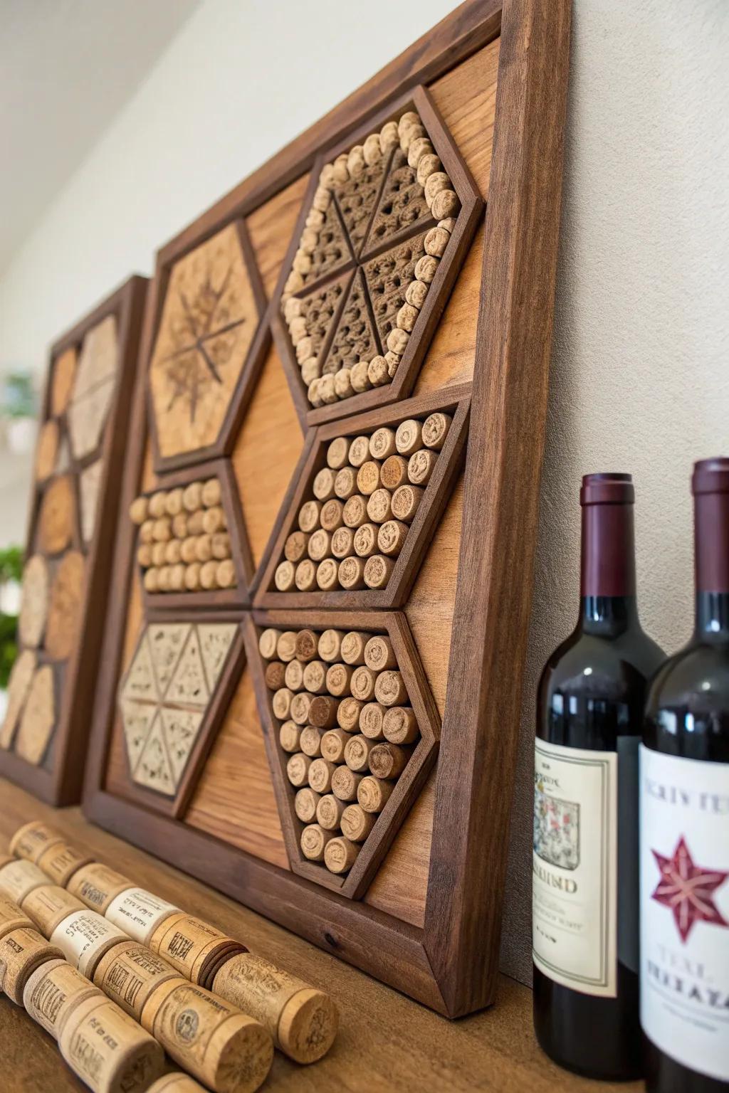 Craft earthy and textured art pieces using wine corks.