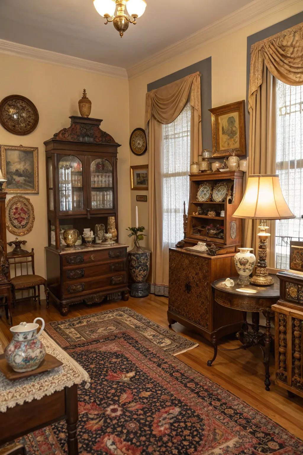 Vintage pieces add charm and history to the keeping room.