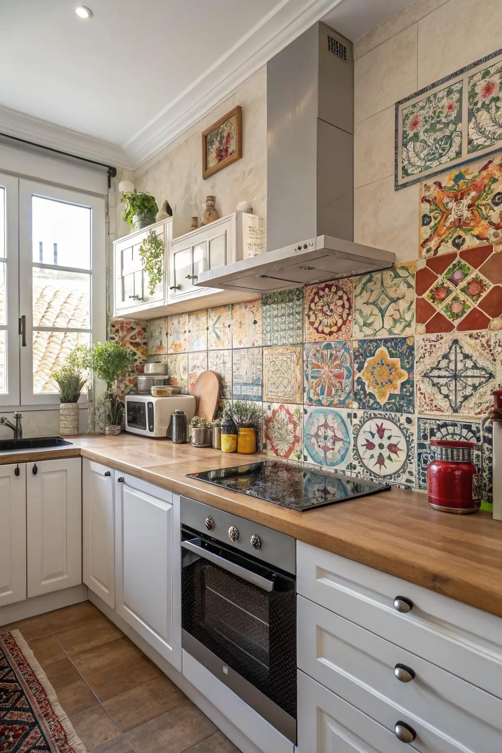 Eclectic mix and match tiles create a unique design.