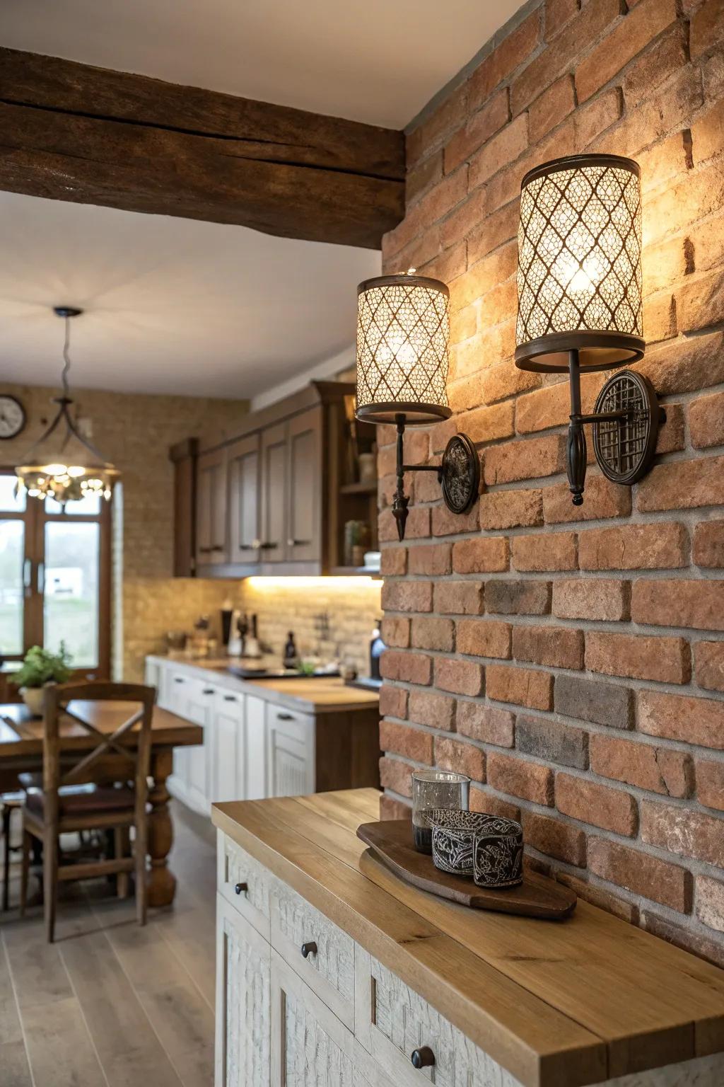 Textured sconces add depth and character to kitchen spaces.