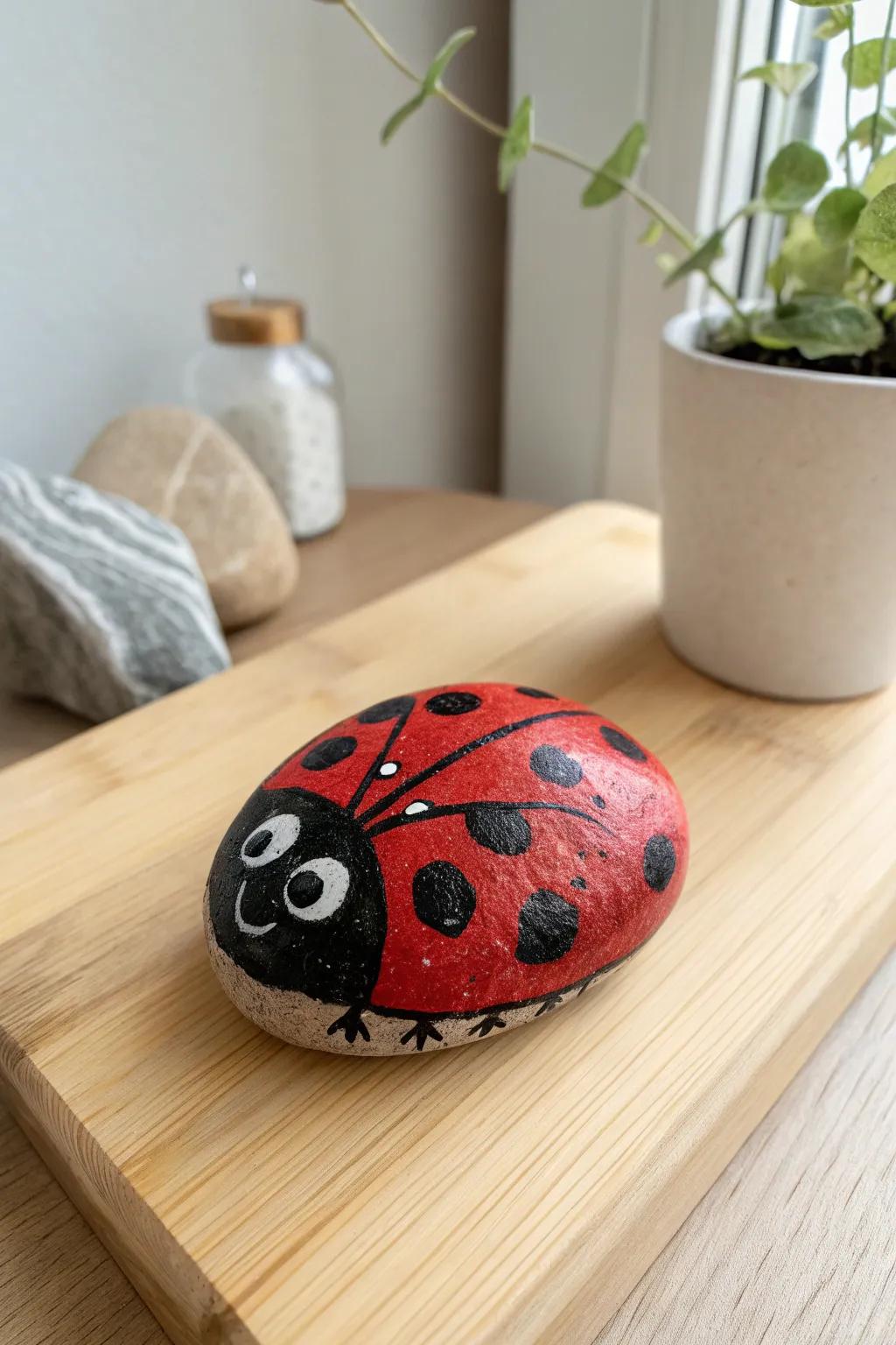 Embrace a touch of luck and artistry with these charming ladybug-painted rocks.
