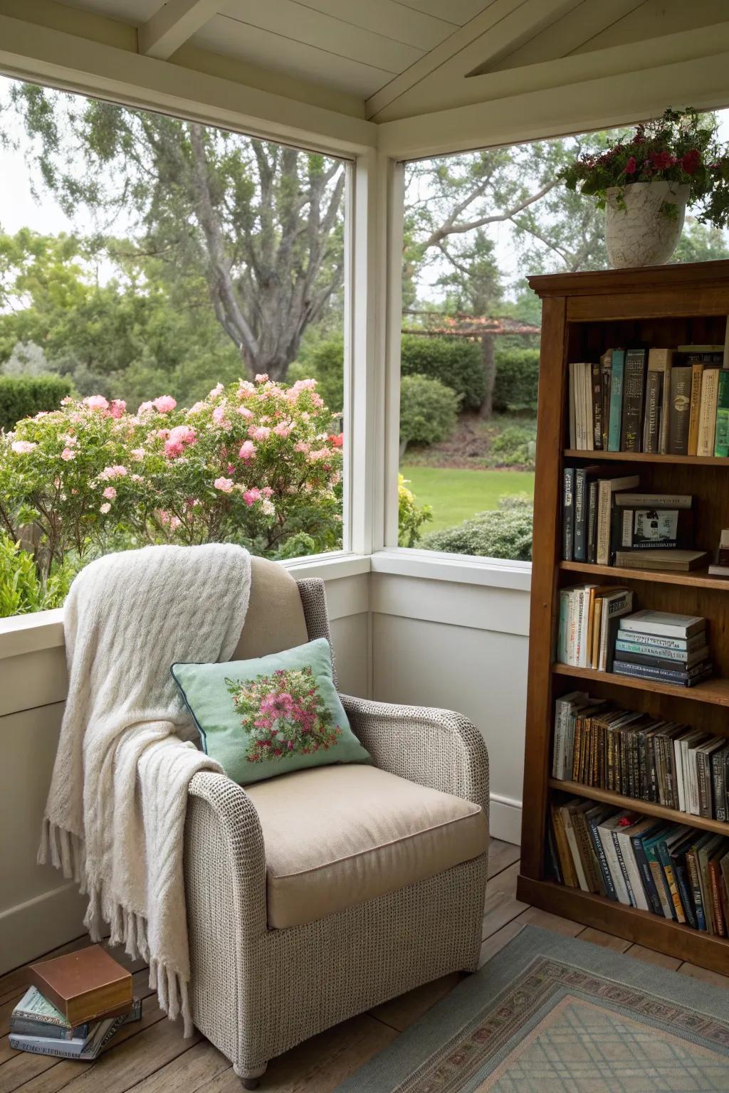 Escape into books with a reading alcove on your lanai.