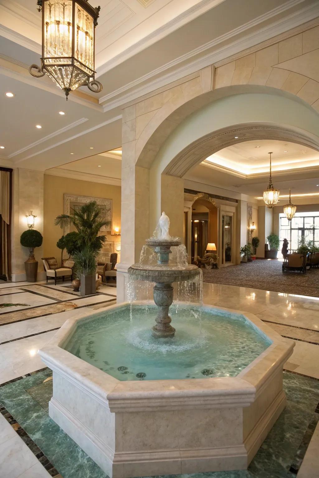 A water feature adds tranquility and luxury to an entryway.