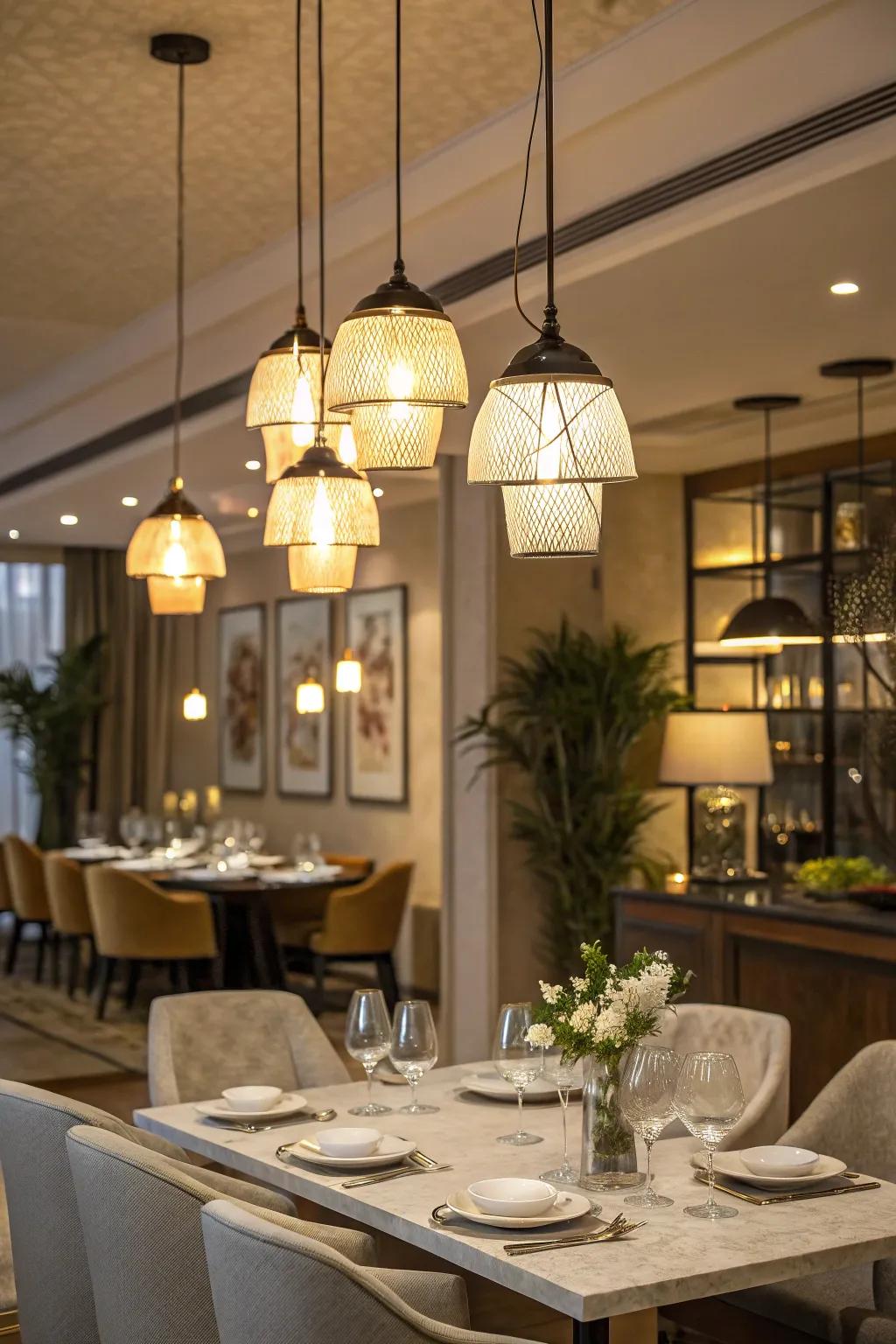 LED pendant lights add elegance and ambiance to dining rooms.