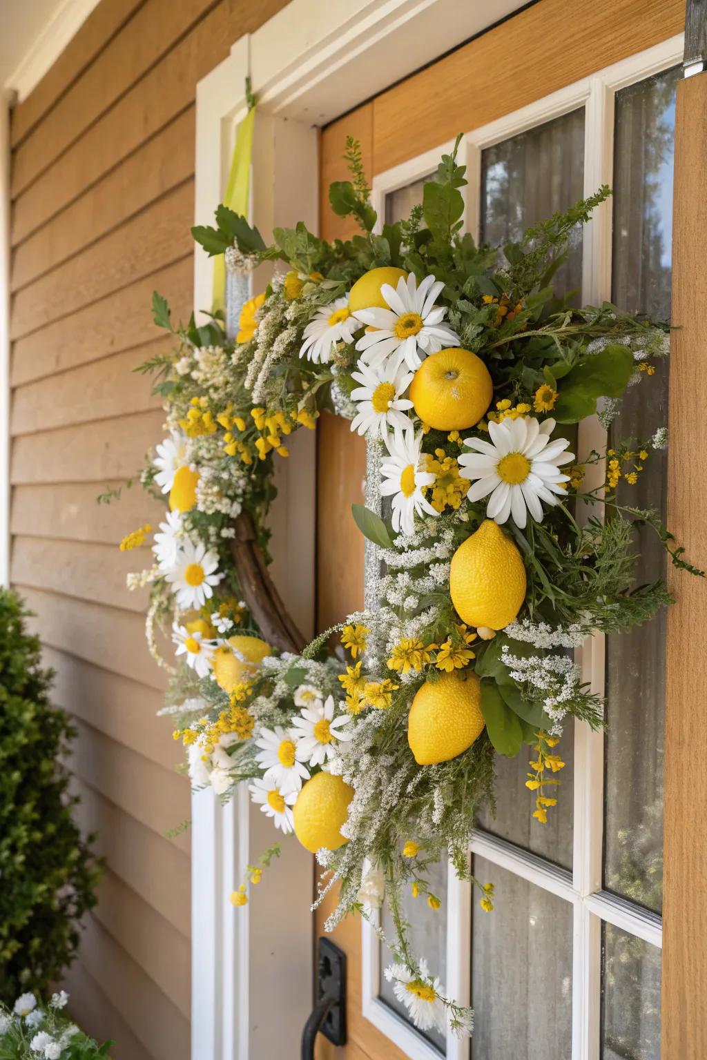 A sweet lemon and daisy wreath that adds charm and brightness.