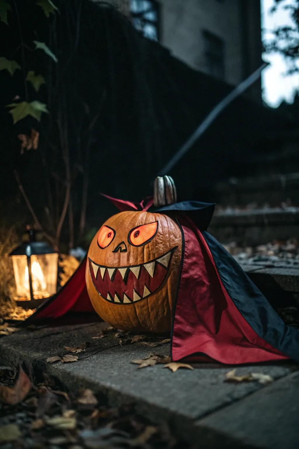 Add some drama to your decor with a vampire-themed pumpkin.