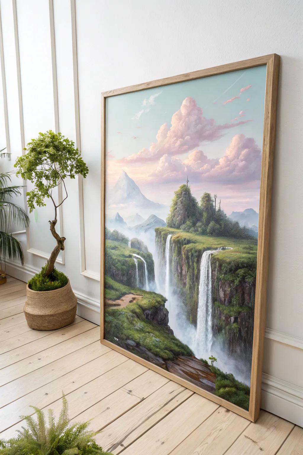 Step into a dream with this ethereal landscape, where fantasy meets simplicity in a surreal world.