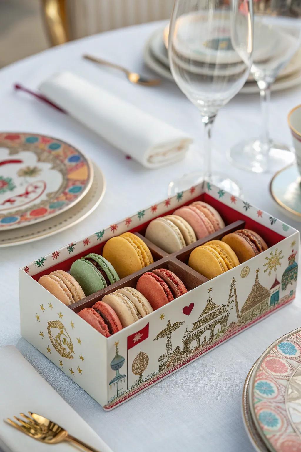 Celebrate tradition with culturally inspired macaron packaging.