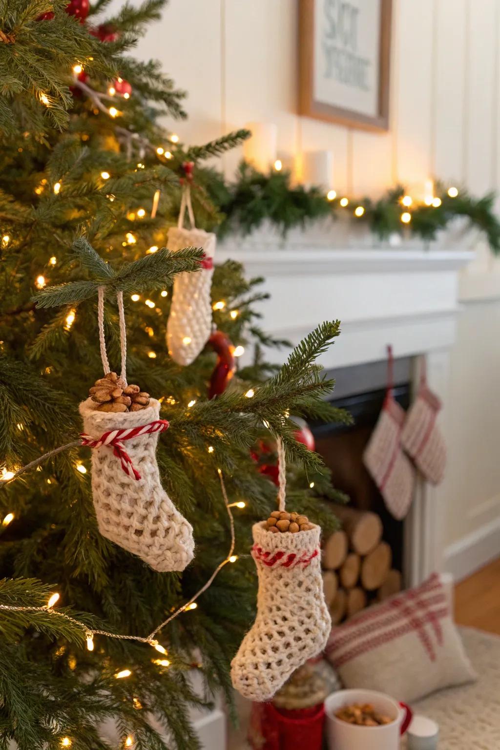 Add coziness with mini macrame stocking ornaments.