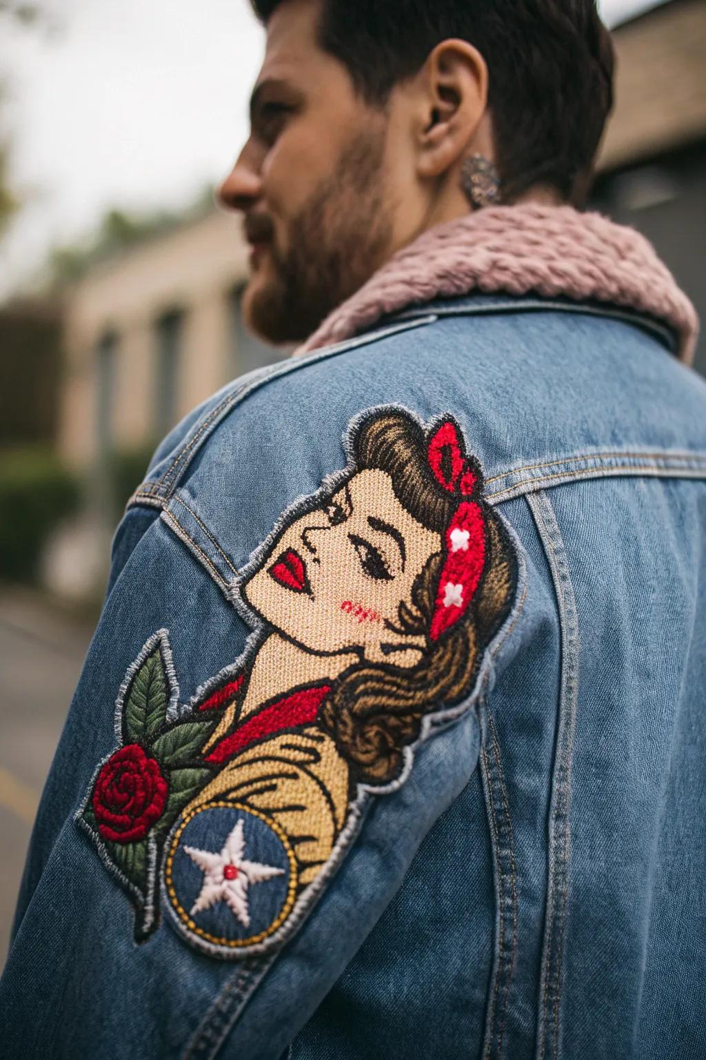 Elevate your style with a touch of vintage flair—this retro pin-up patch brings old Hollywood charm to any jacket.