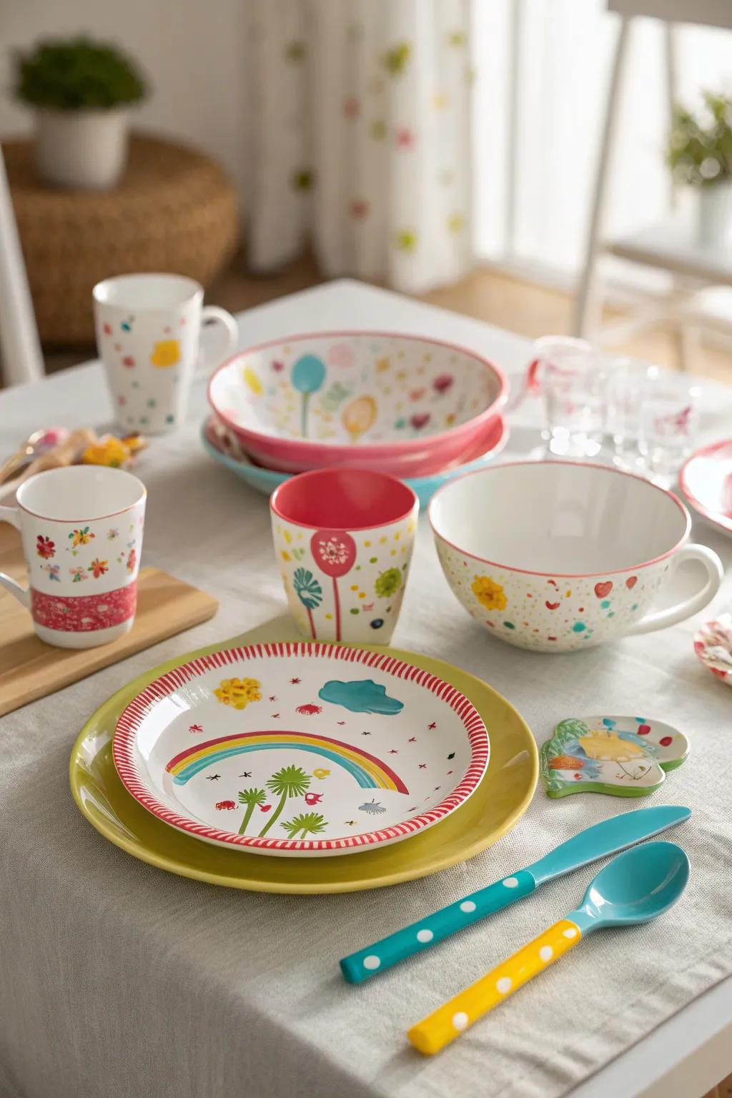 A personalized dinnerware set makes mealtime fun.