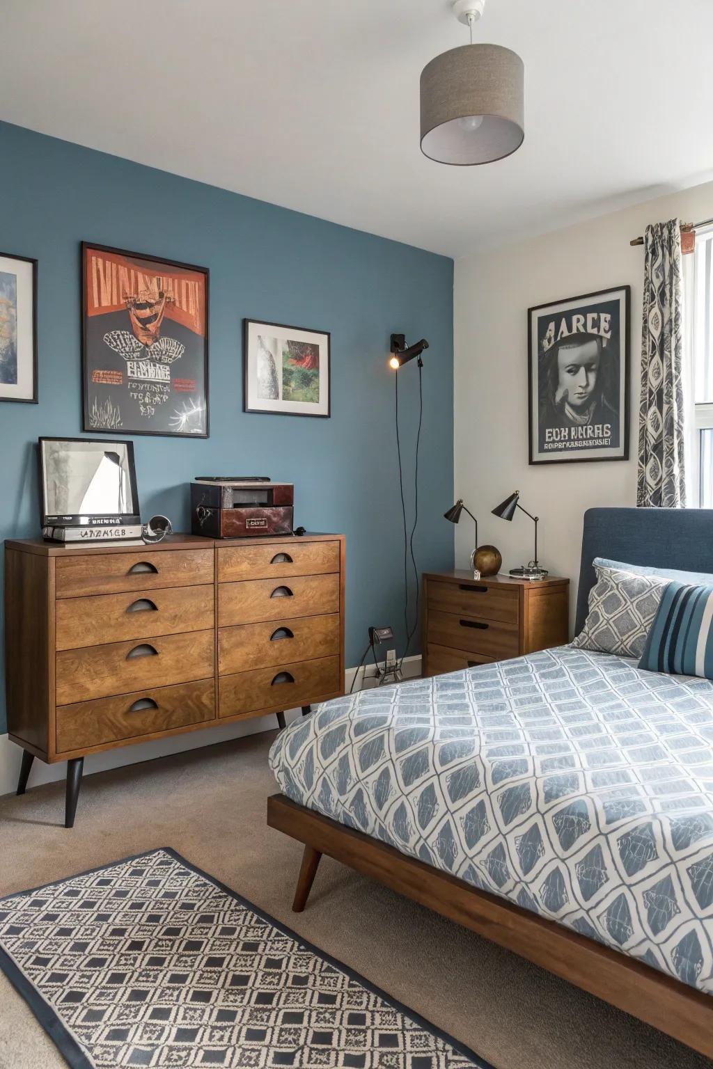 Vintage accents add character and nostalgia to this bedroom.