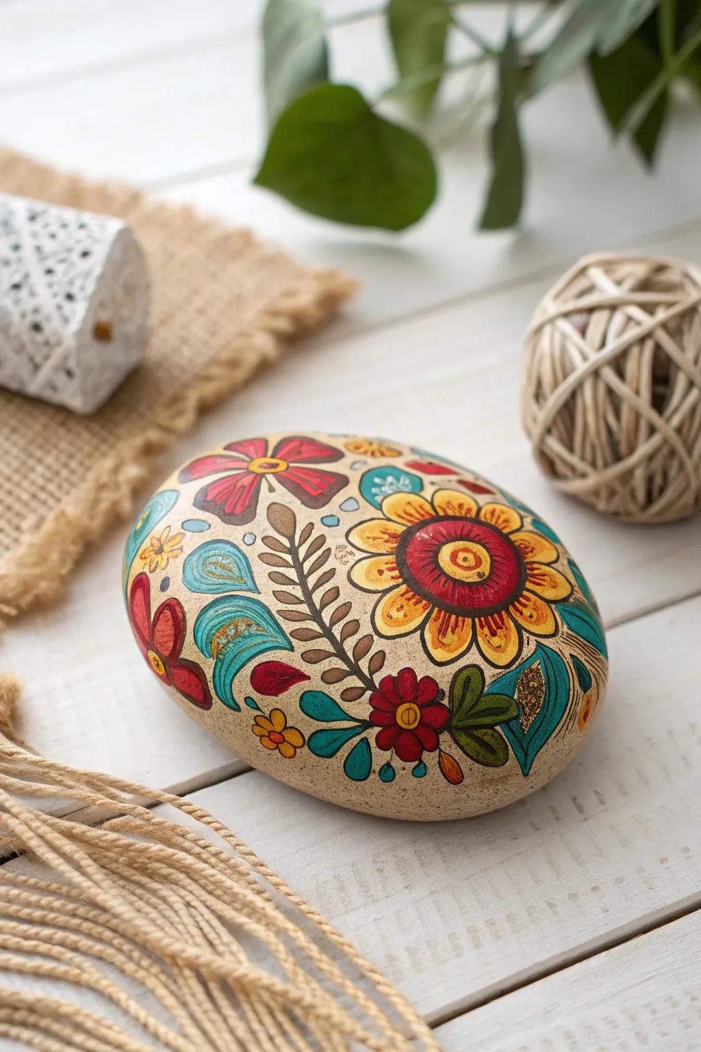 Transform your garden stones into captivating art with Mexican folk flair.