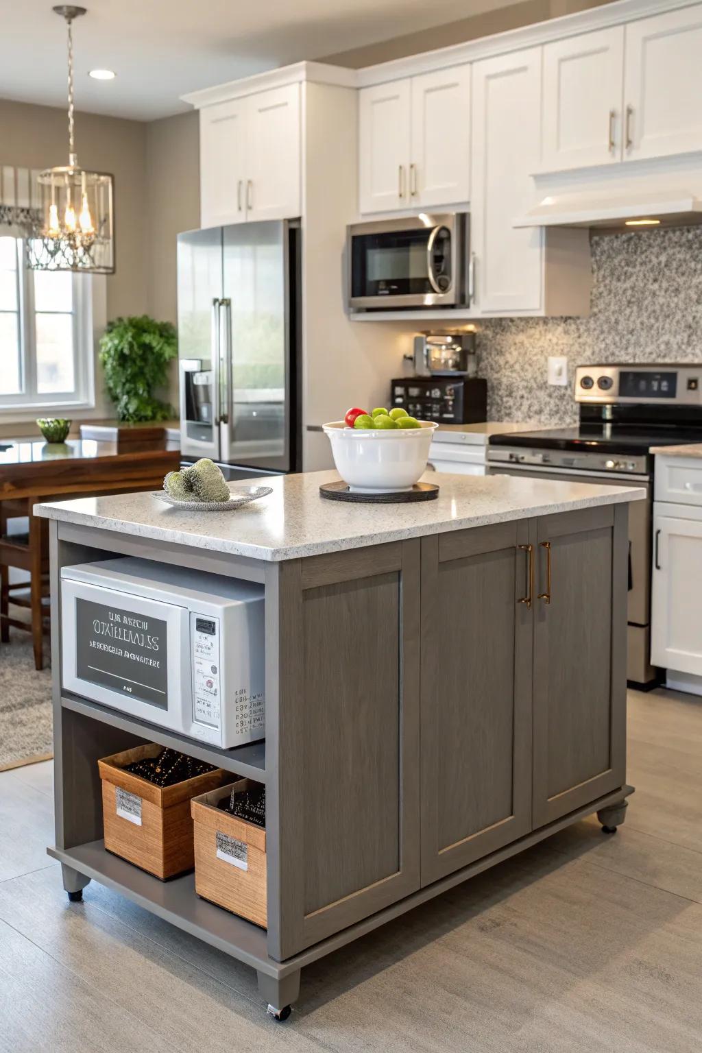 Island-top microwaves offer accessibility with a touch of modern style.