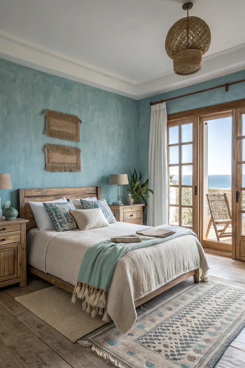 Serene ocean blue creates a calming retreat.