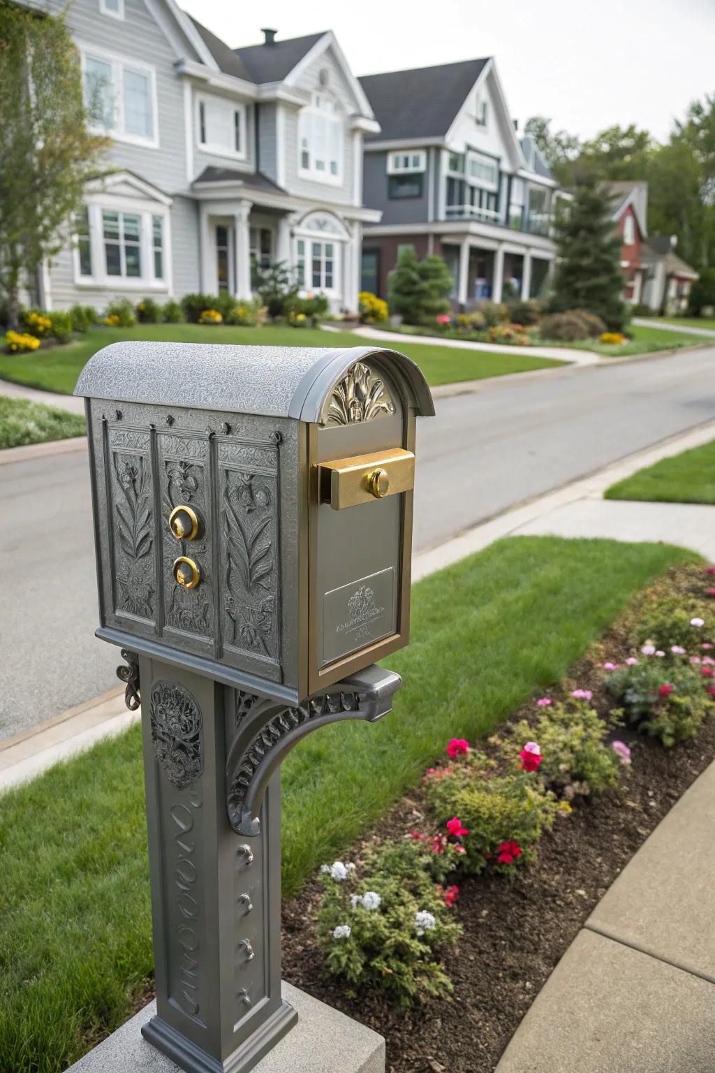 Traditional elements meet modern design in this mailbox.