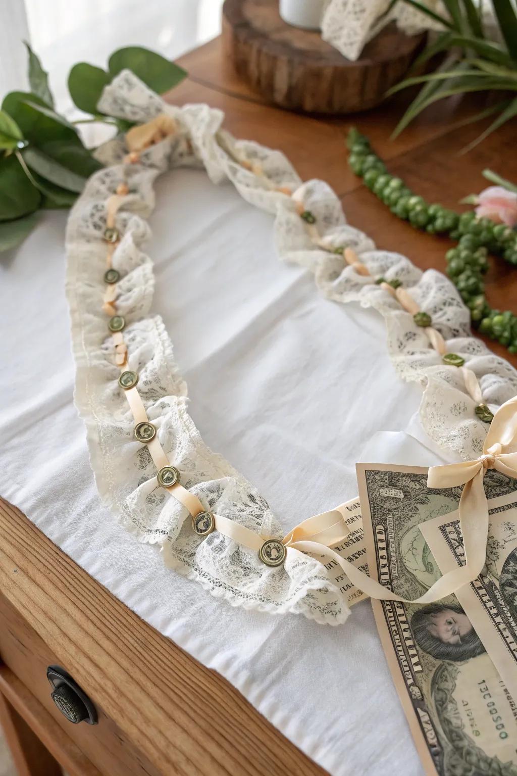 Embrace the past with a vintage-inspired money lei, where elegance meets nostalgia.