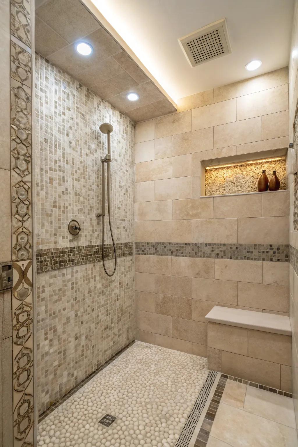 Neutral mosaics with a twist create an understated elegance.