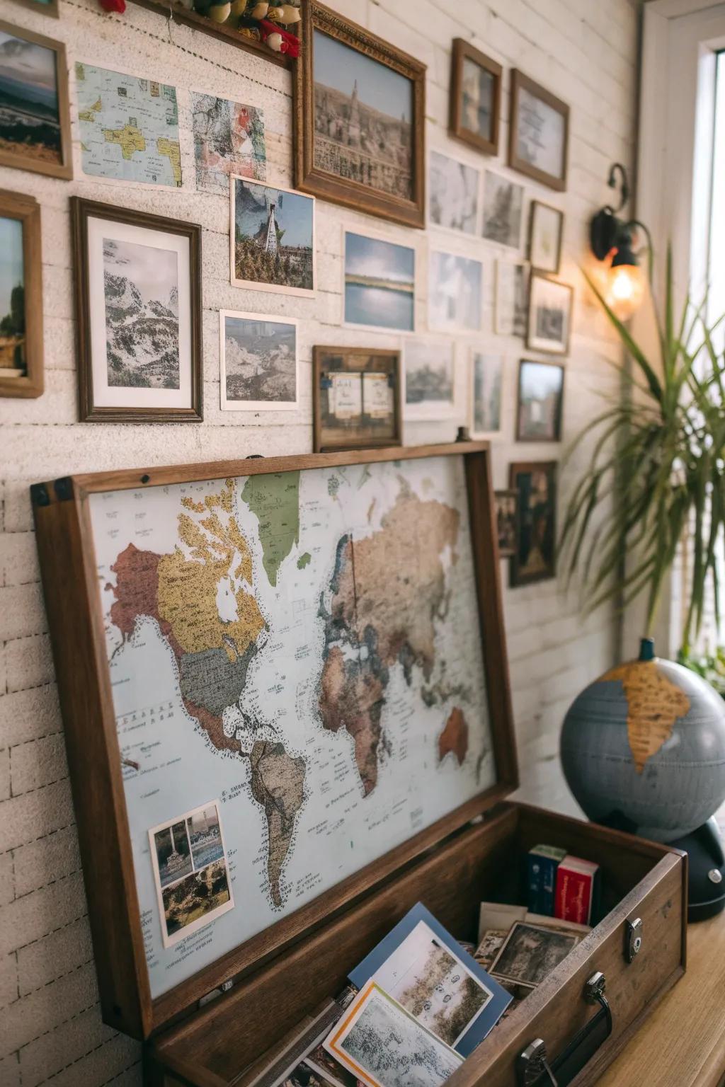 An adventure-themed shadow box to inspire wanderlust.