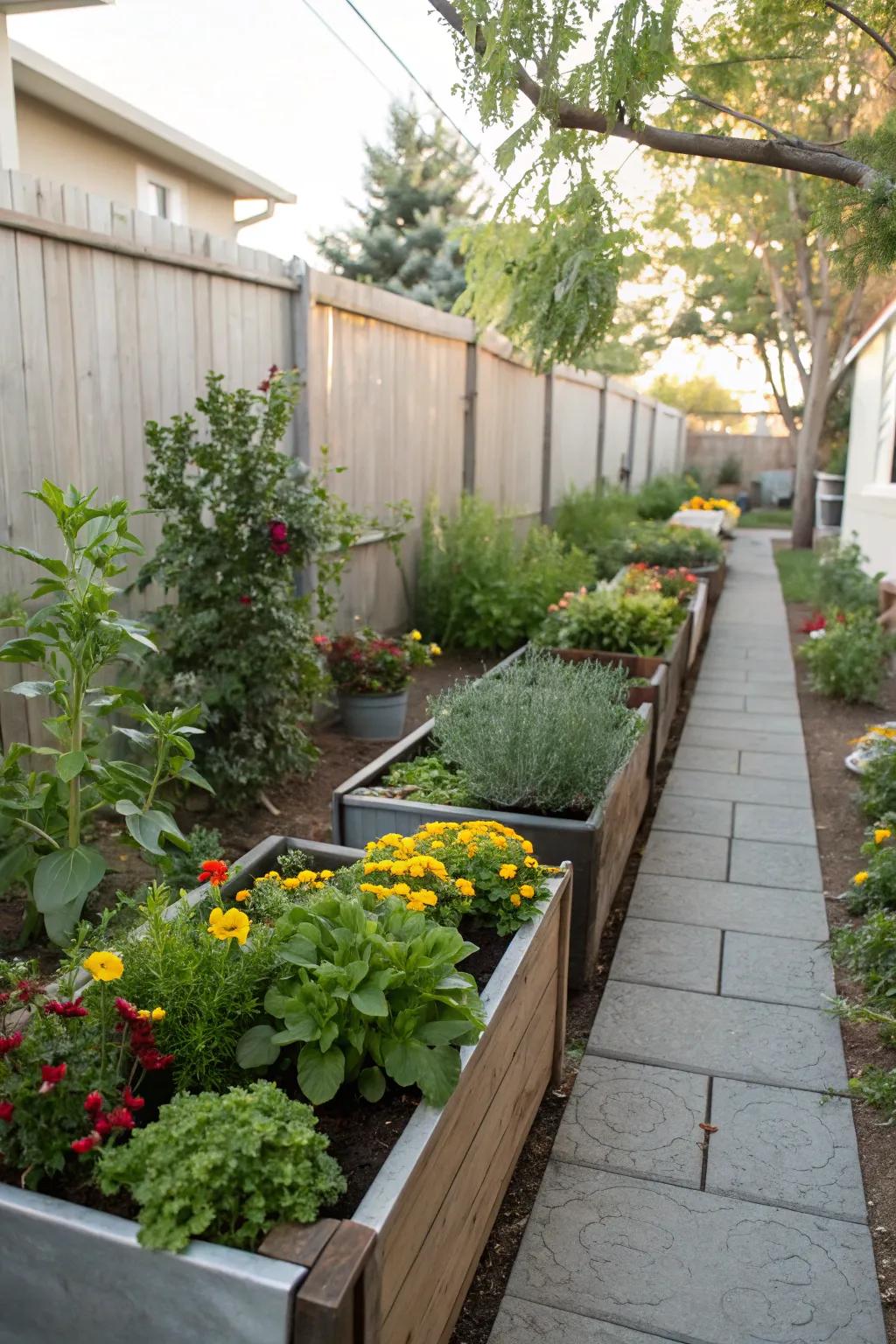 Containers offer flexibility and versatility in narrow flower beds.