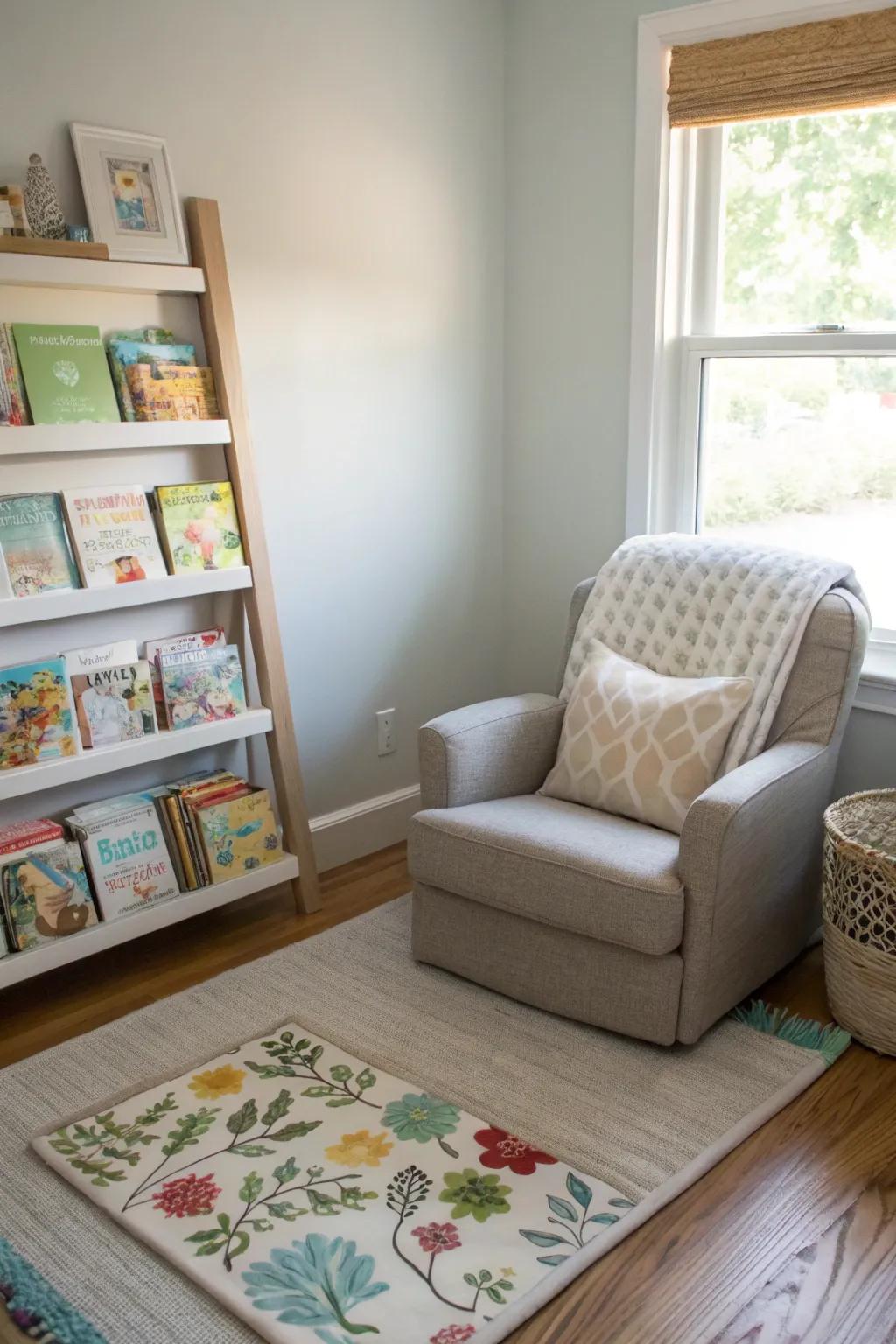 A quiet zone provides a peaceful retreat in this nursery corner.