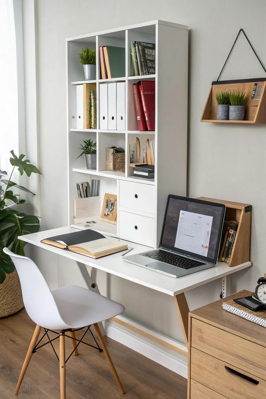 Fold-out desks provide compact and efficient workspace solutions.