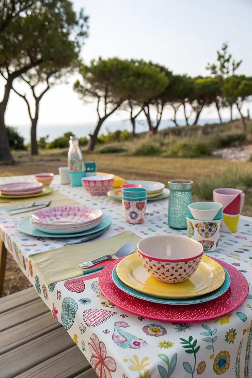 Mixing and matching patterns adds depth and personality to your picnic table.