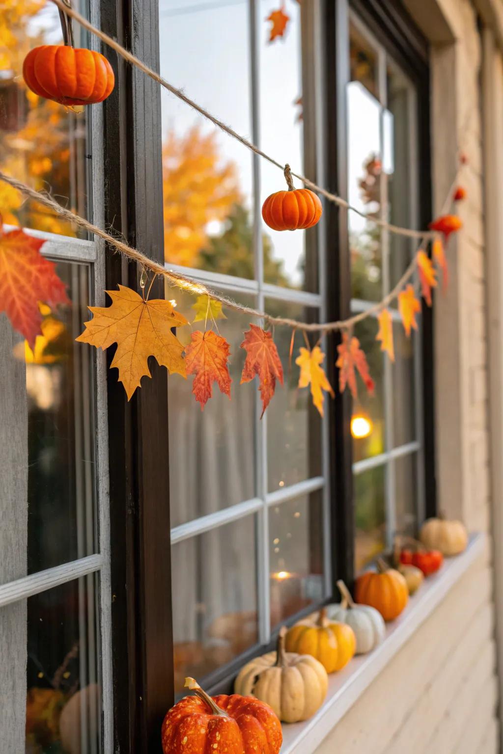 Autumnal window decor adds seasonal charm inside and out.