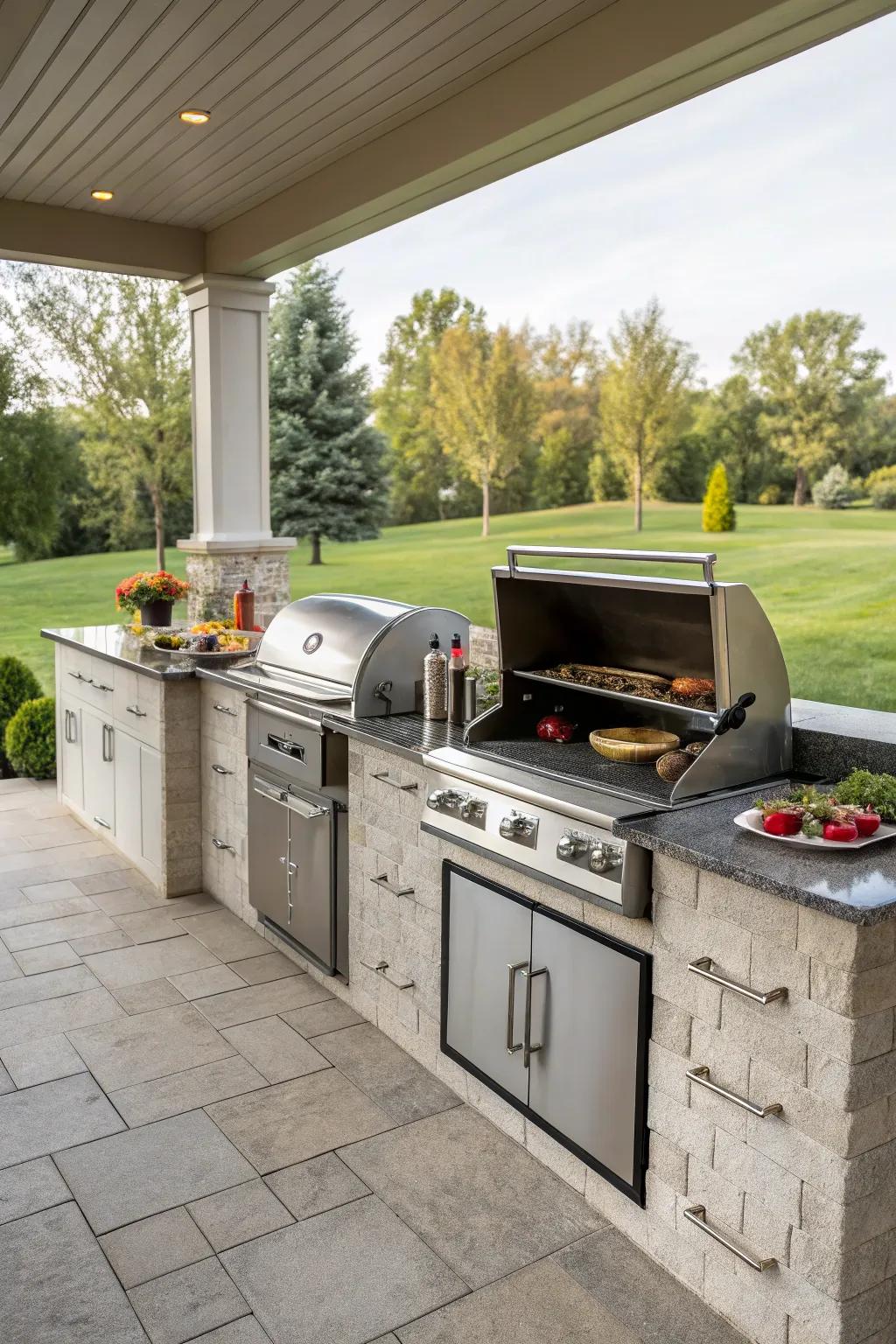 Built-in grill storage keeps your BBQ tools organized.