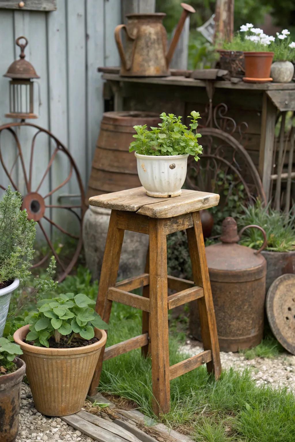 Infuse elegance with antique plant stands.