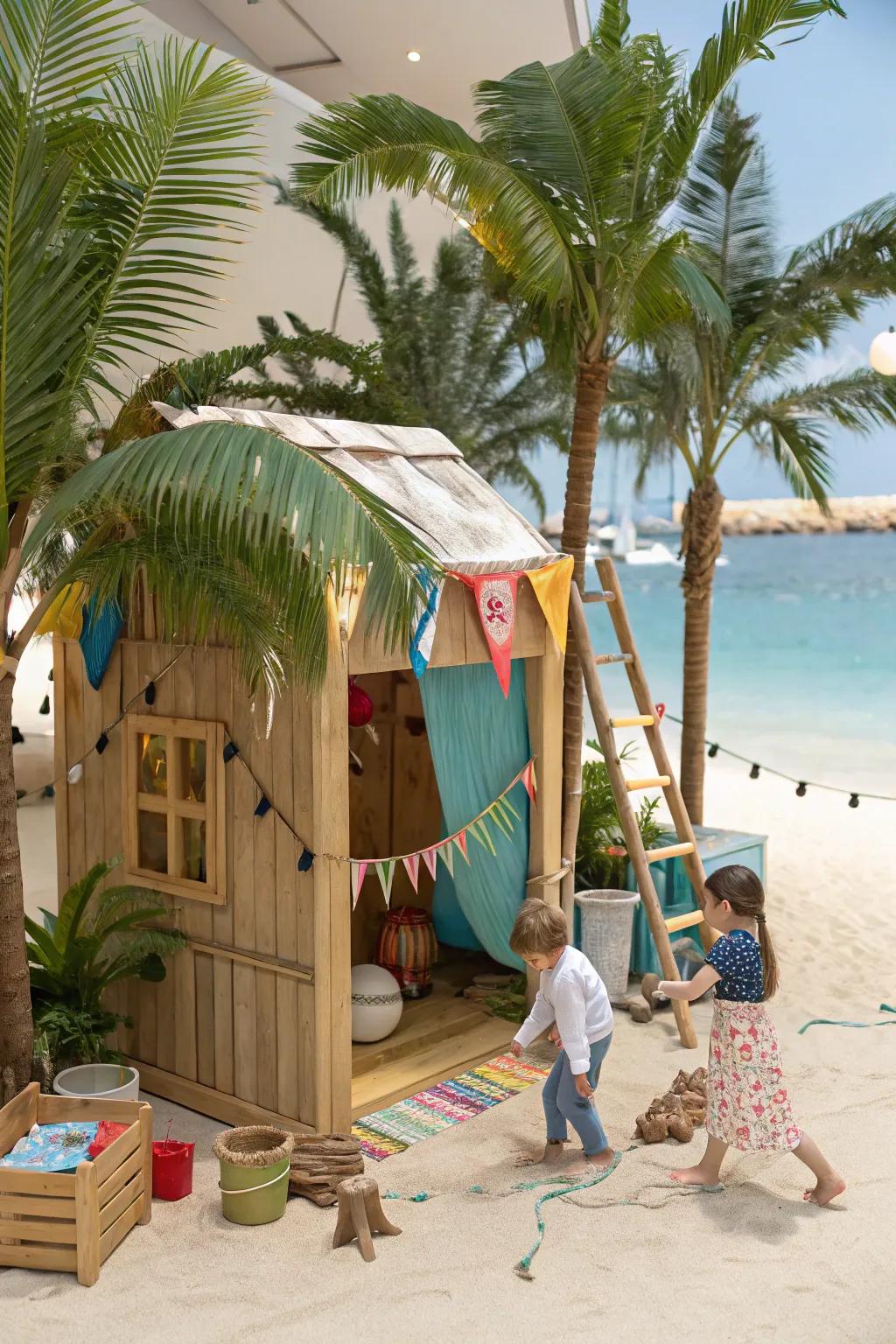 A tropical island playhouse that turns the backyard into paradise.