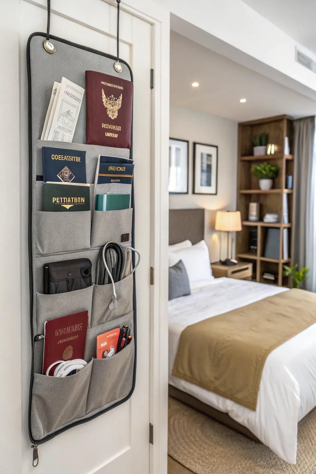 Keep travel essentials organized with a door organizer.