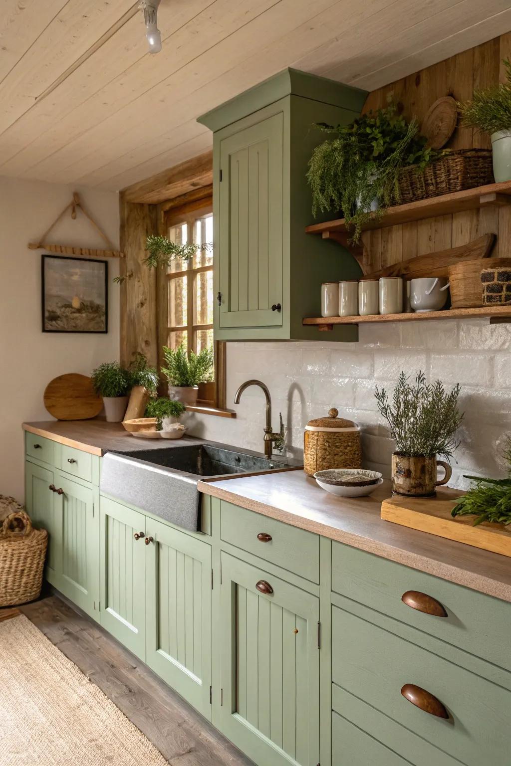 Earthy green countertops bring a touch of nature indoors.