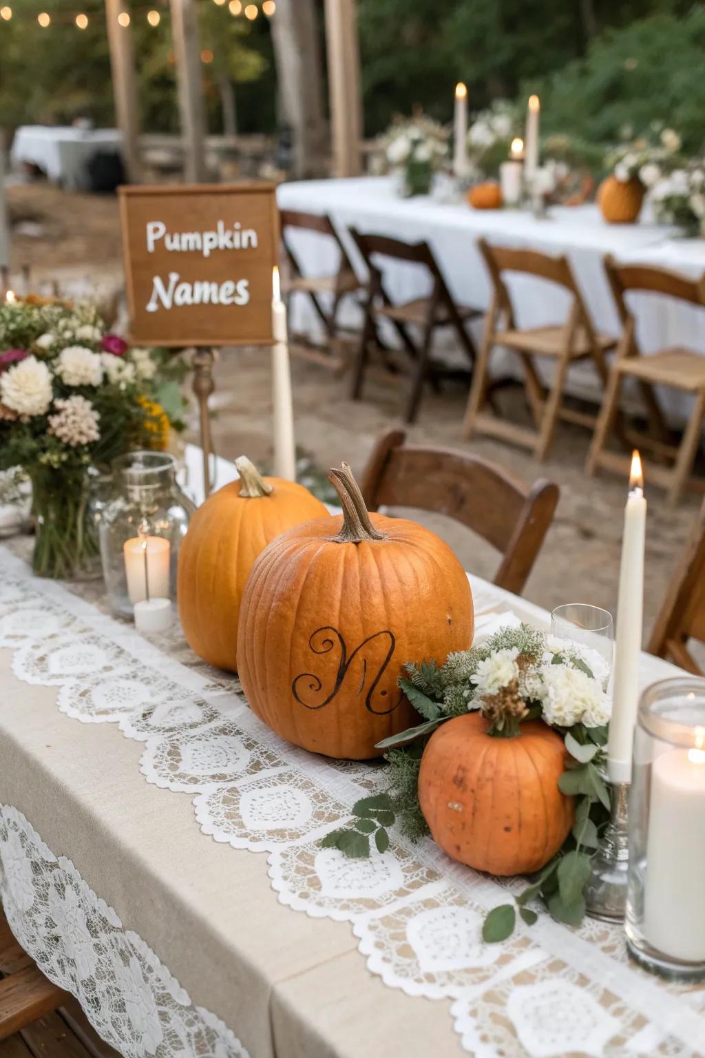 Name pumpkins add a personal touch to your gatherings.