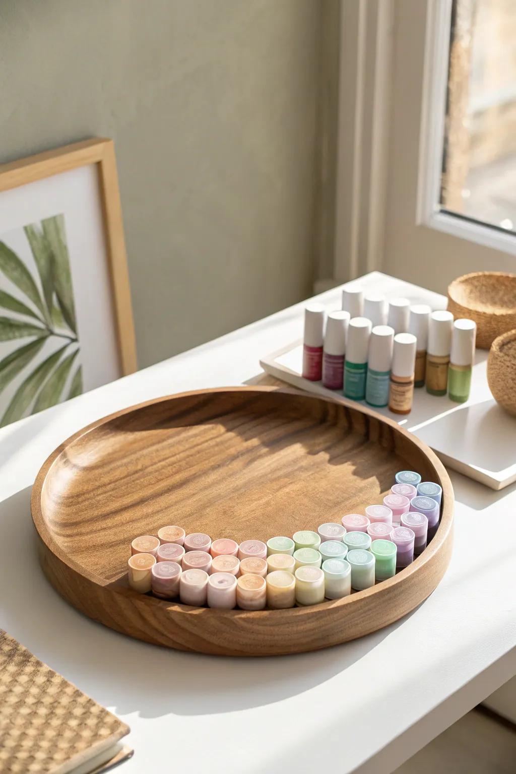 Organize your creativity with elegance: A Lazy Susan for your paints.