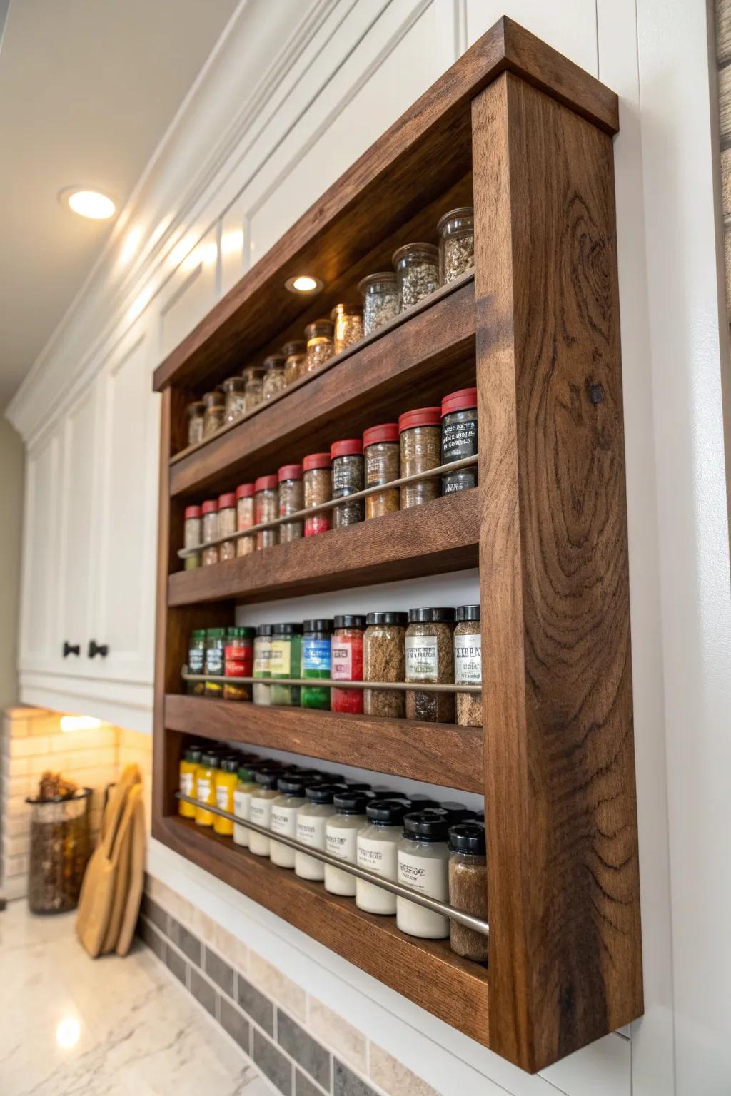 Elevate your kitchen's style with beautifully crafted integrated spice racks.