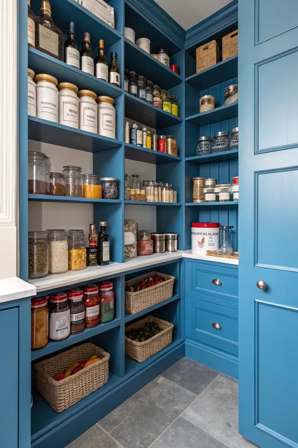 Painted shelving adds a fresh and personalized touch to your pantry.