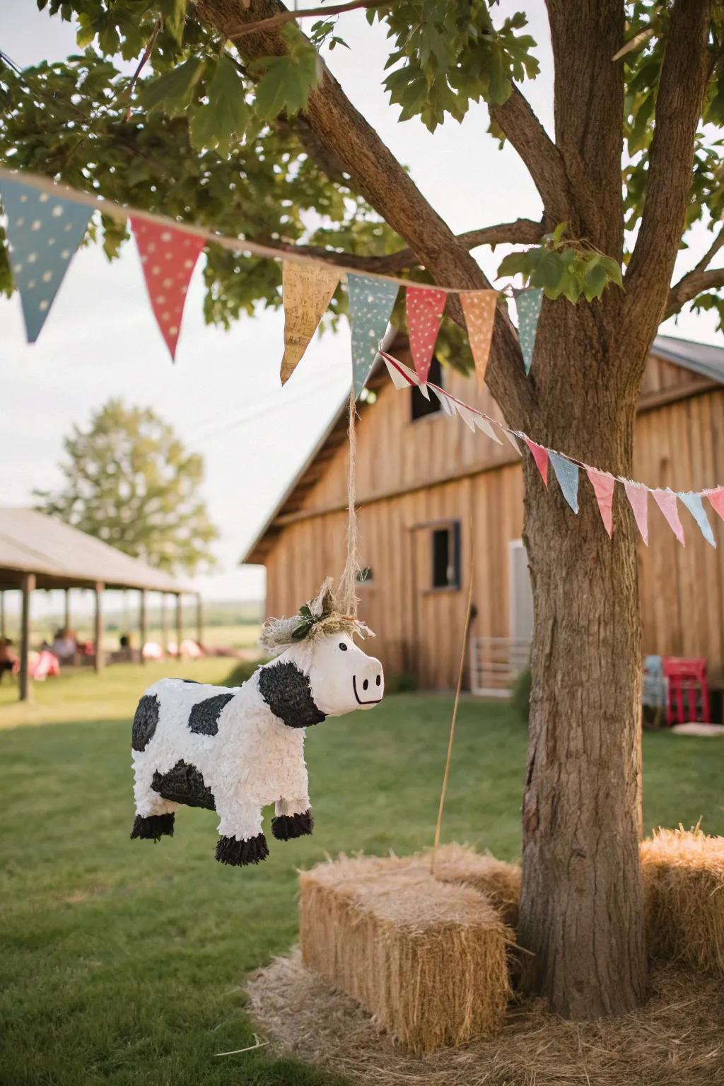 A barnyard animal piñata adds rustic charm to your party.