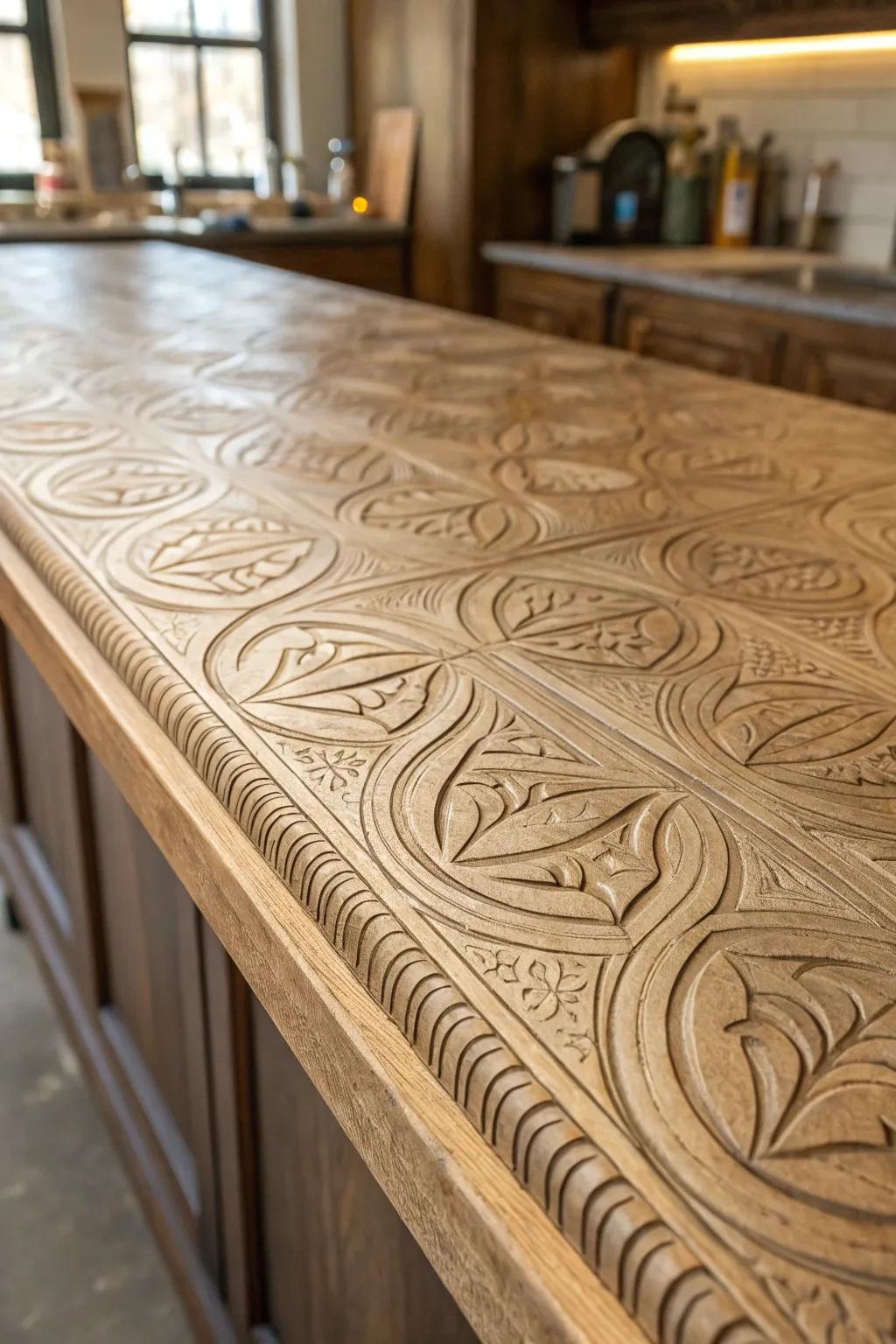 Elevate your space with a textured plywood countertop – where rustic meets refined craftsmanship.