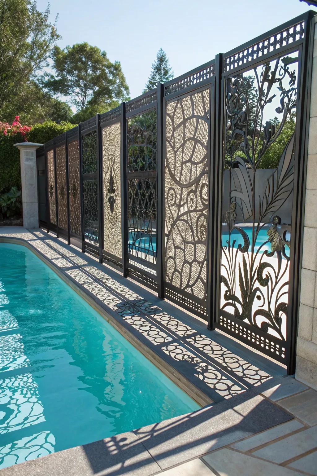 Artistic flair with decorative metal screen fencing.