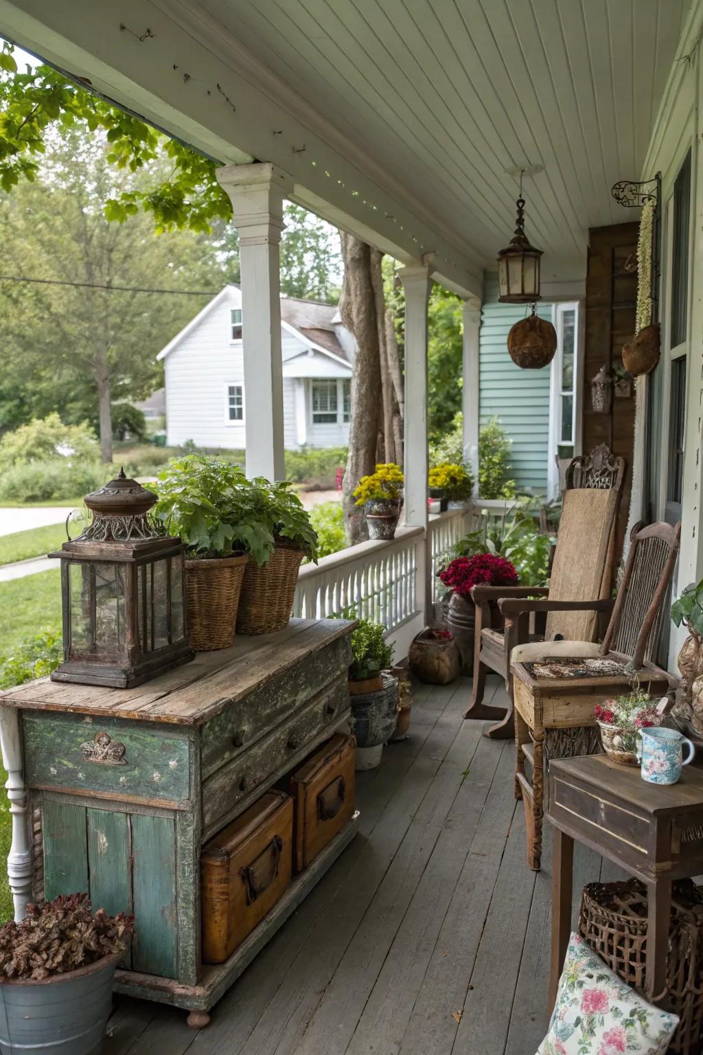 Vintage finds add charm and character to your porch.