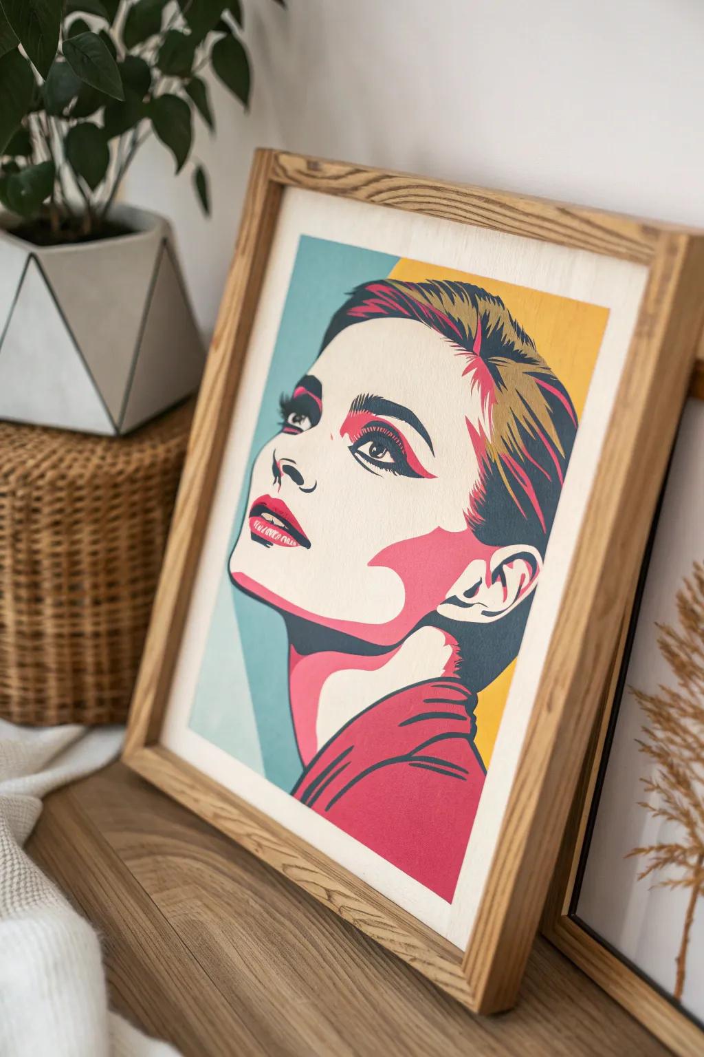Bold meets minimalist: A pop art portrait that brings vibrant color into serene Scandinavian design.