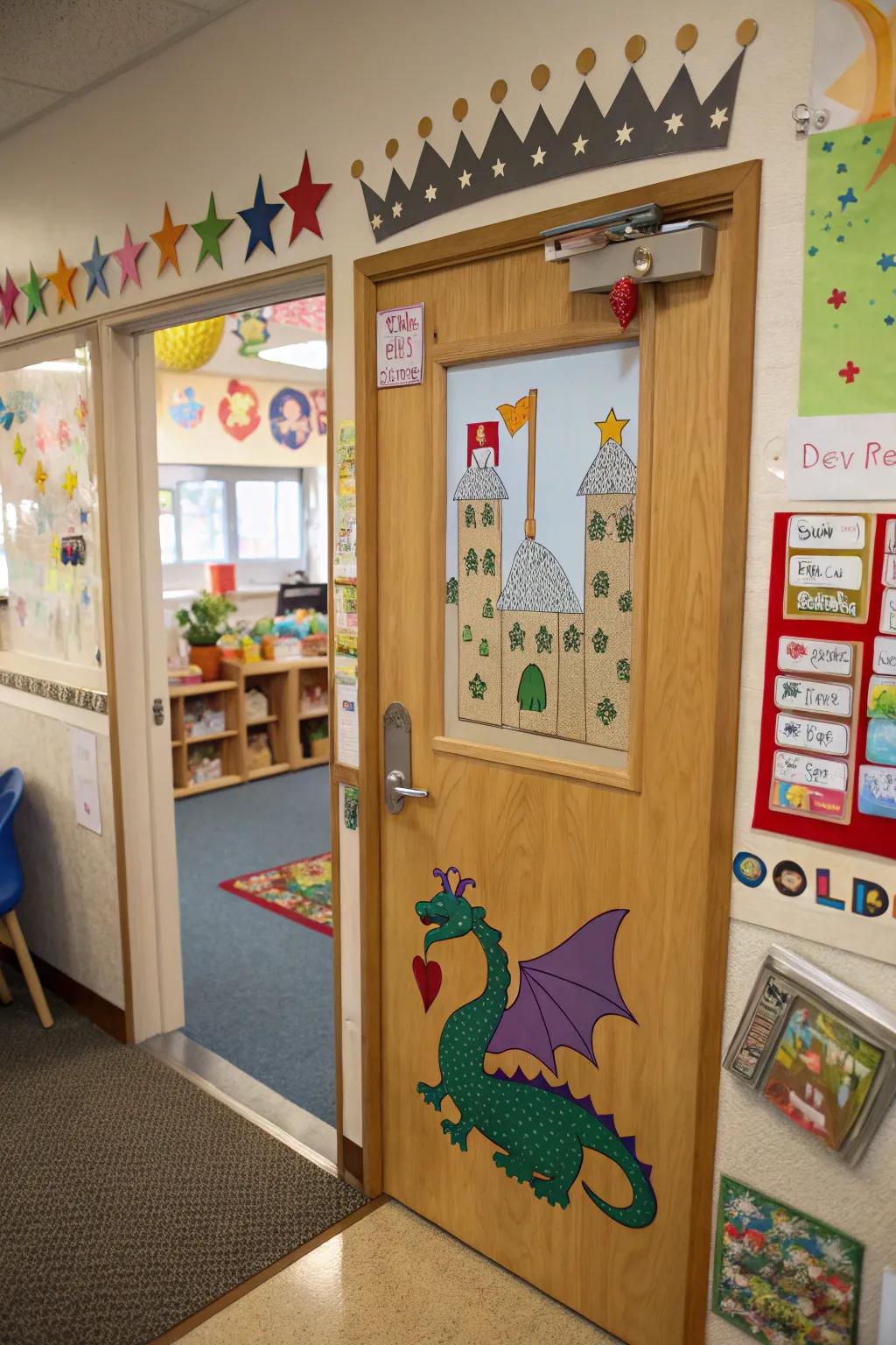 A kingdom-themed door invites children into a world of fantasy.