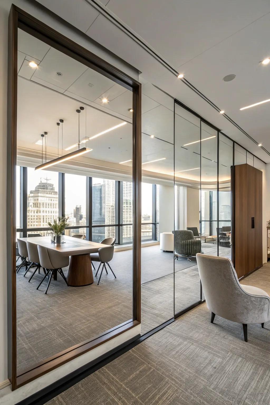 Mirrors can enhance the sense of space and light in your office.