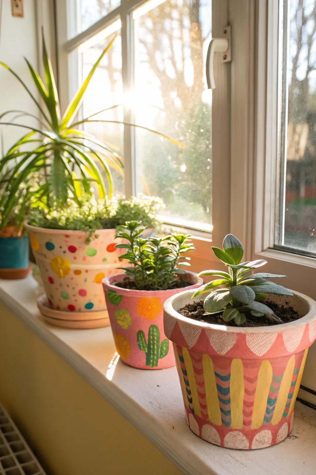 Add a personal touch to your plants with puffy paint planters.