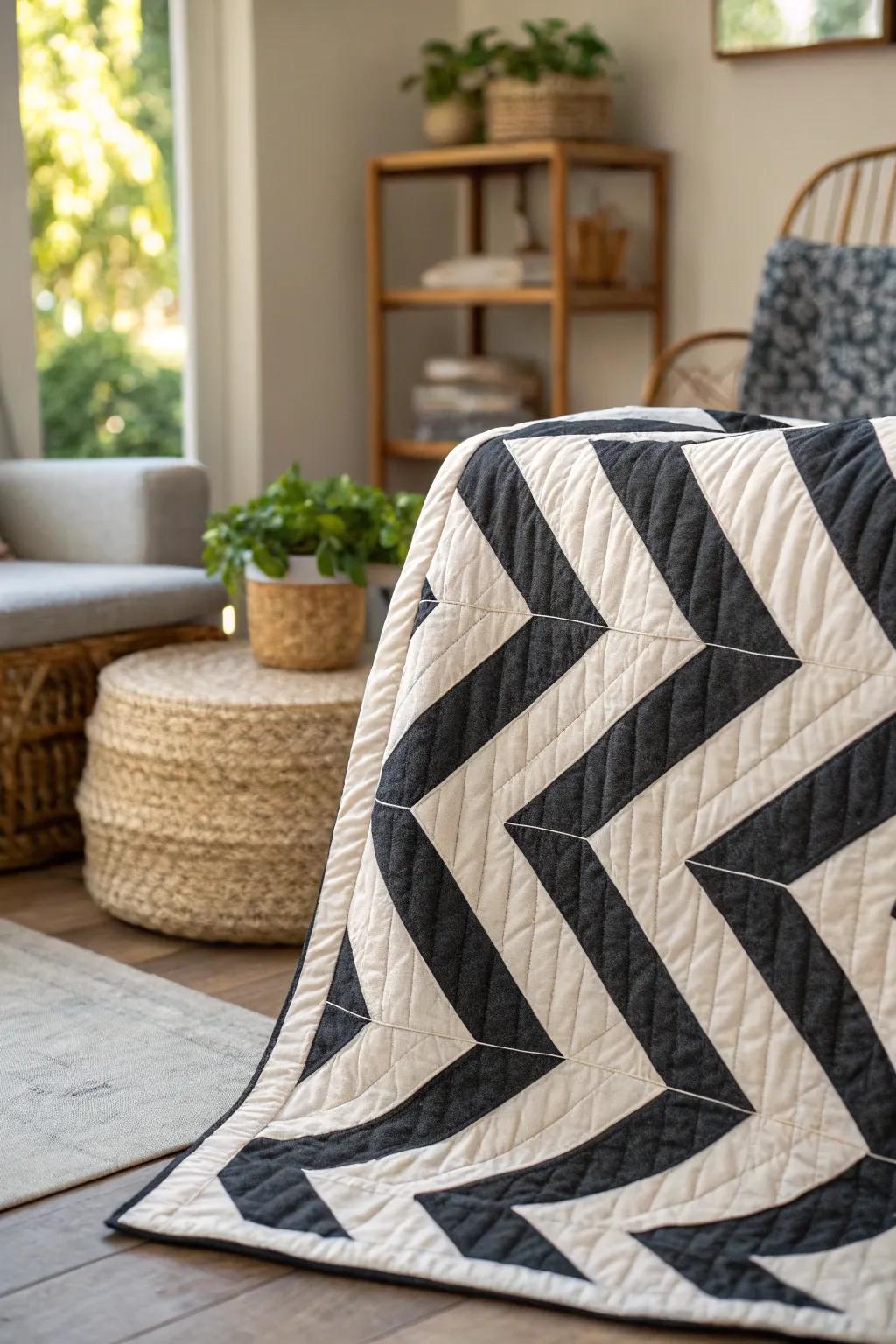 Elevate your quilting with bold graphic prints—perfect for adding a modern flair with Scandinavian simplicity.