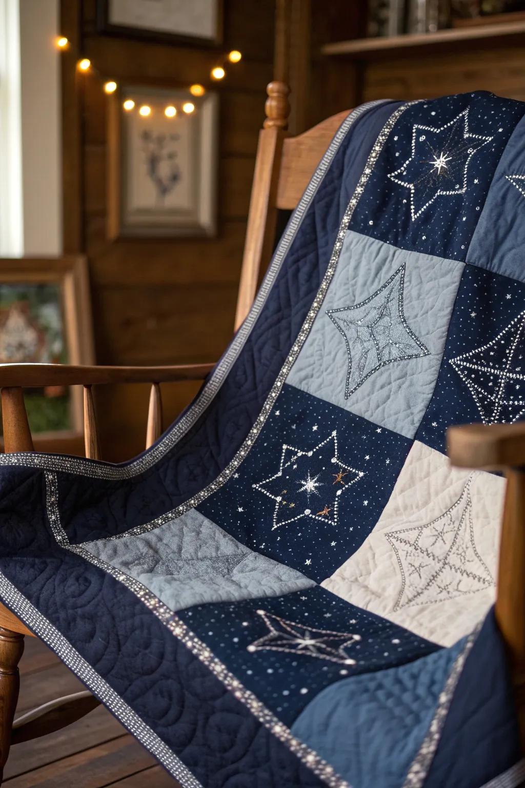 Dream big under the stars with this beautifully crafted quilt, perfect for a boy's room.