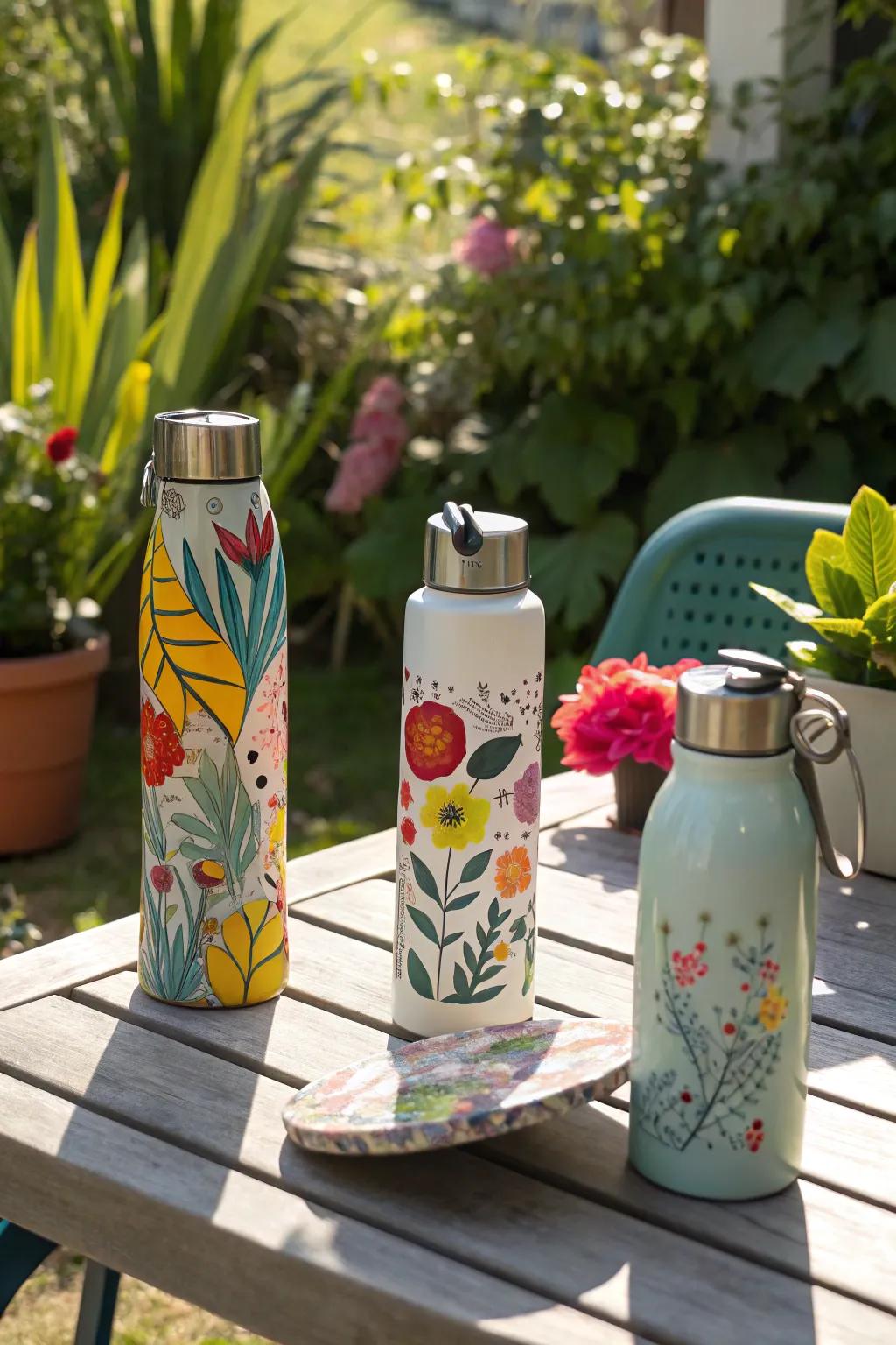 Personalized water bottles: a practical and colorful favor for guests.